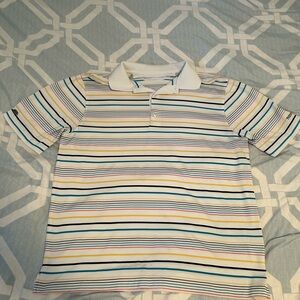 Mens Striped Polo Shirt - White with Multicolor Stripes